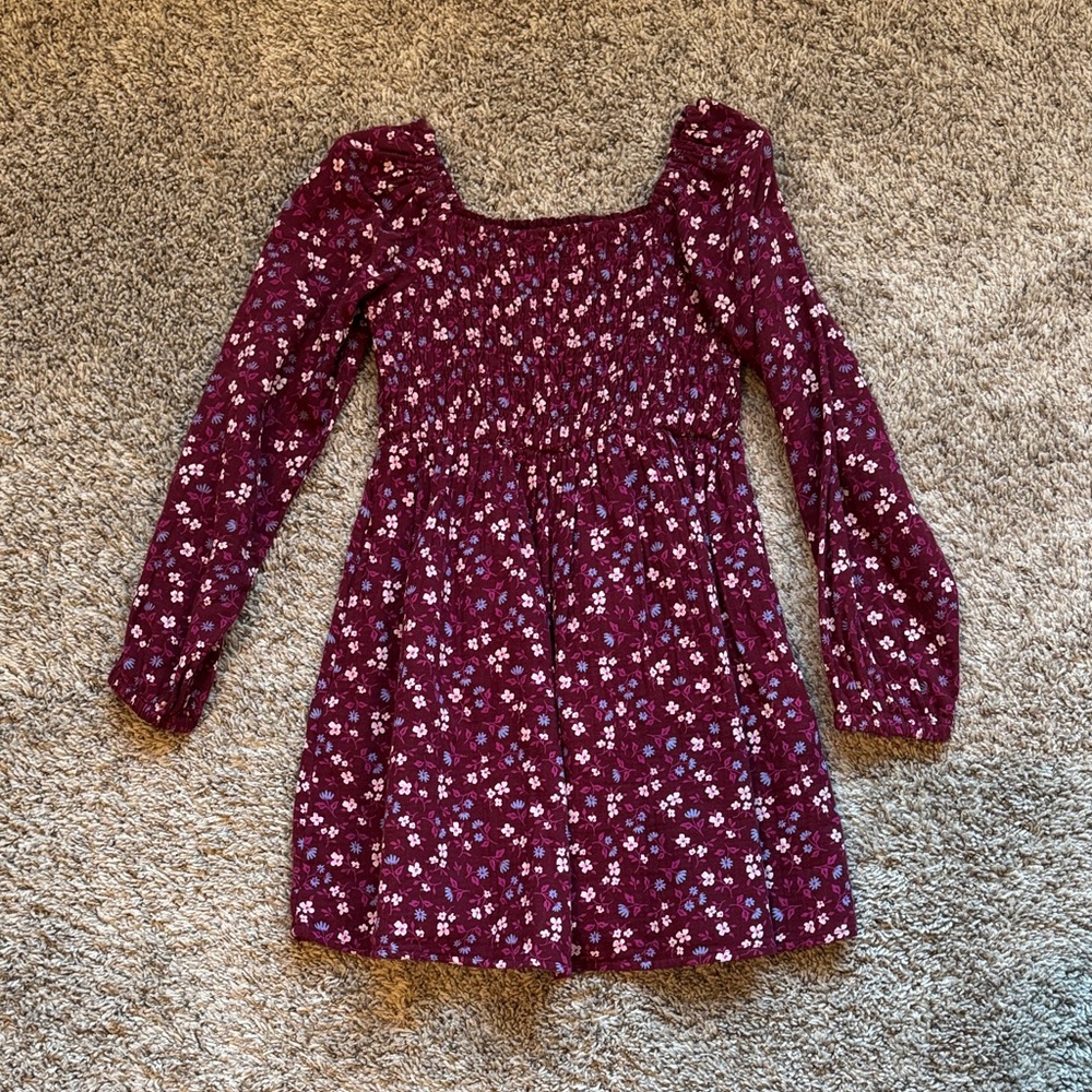 NWOT Girls' Burgundy Floral Long-Sleeve Dress